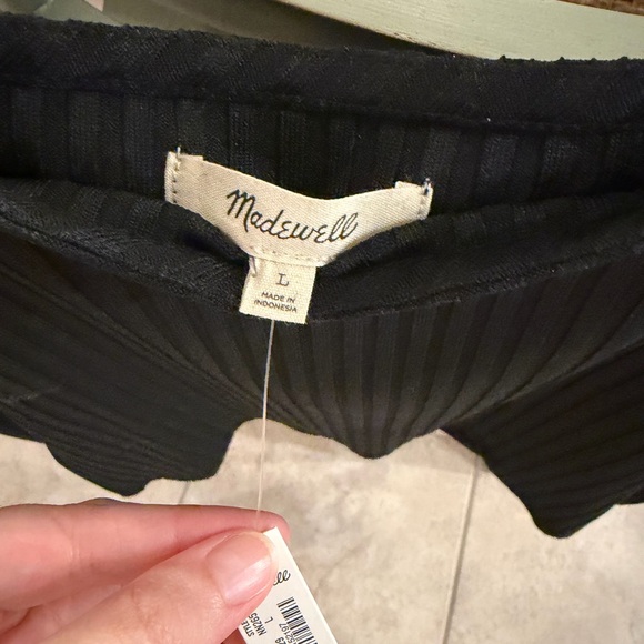 NWT Madewell Black Ribbed Long Sleeve Top - Picture 2 of 2